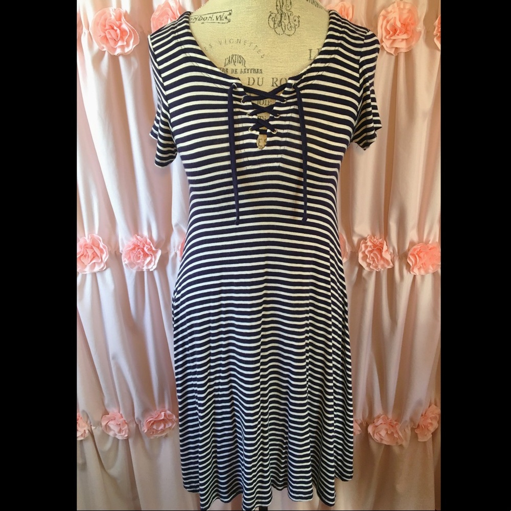 Matilda Jane Navy Blue and White Striped Dress